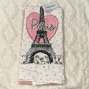 with LOVE Pink Ivory Black Metallic PARIS Eiffel Tower Cotton Kitchen Towels 2pc